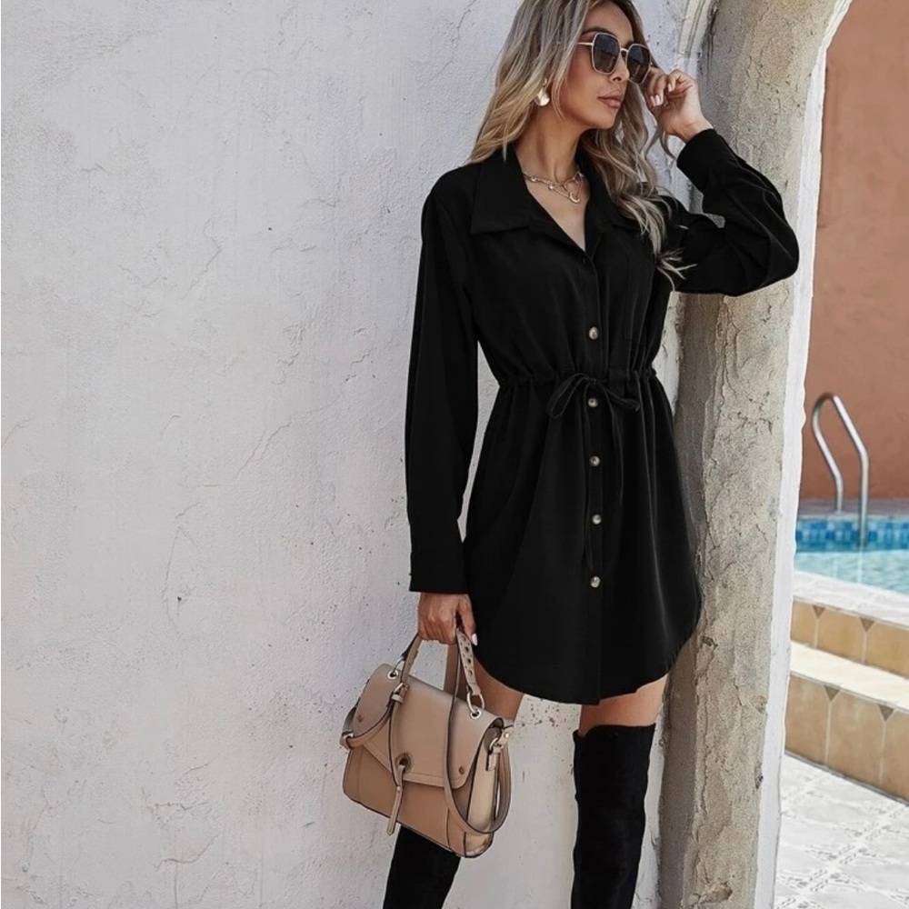 Black button up long sleeve black dress